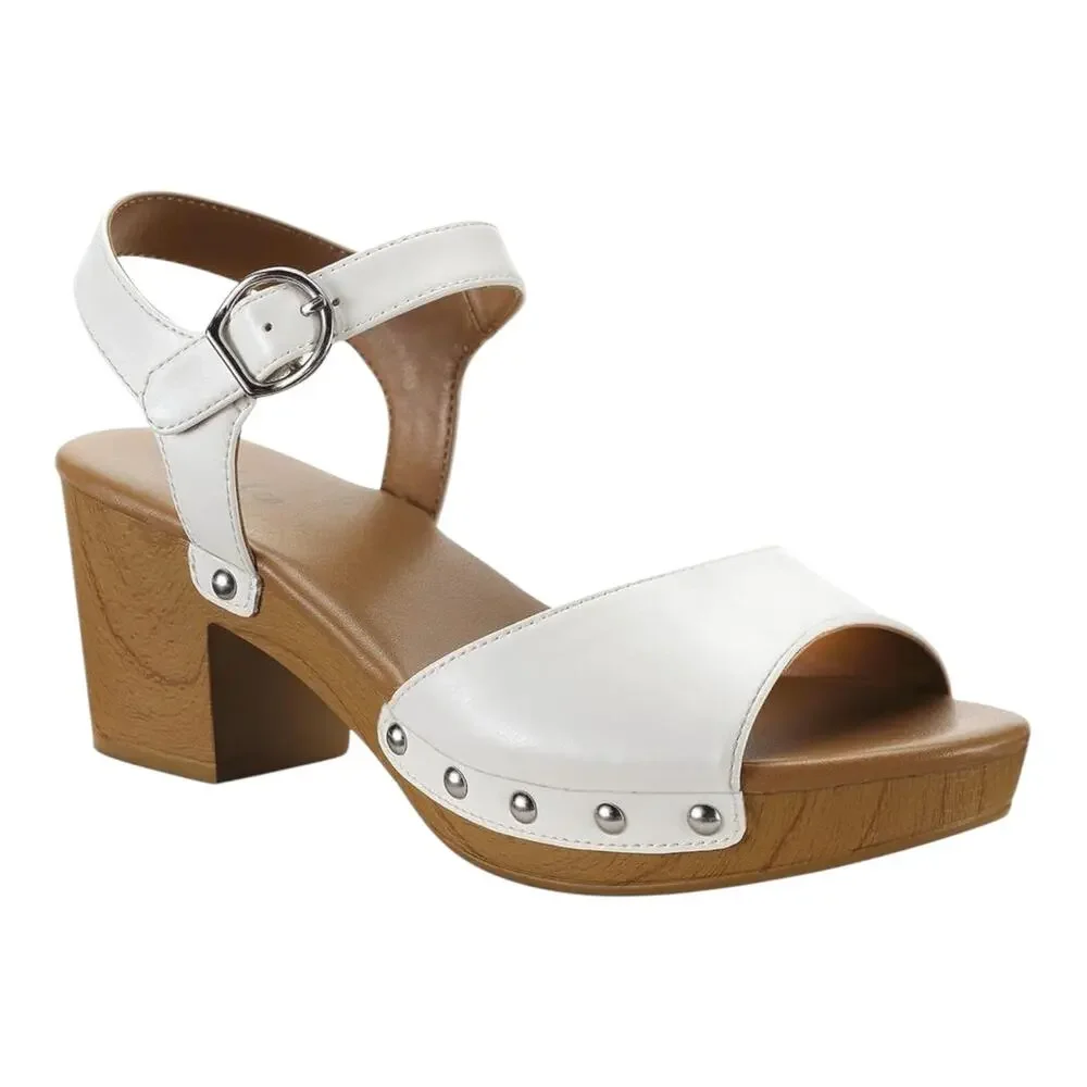 Style & Co Women's Anddreas Studded Platform Block Heel Sandals White Size 8 1/2